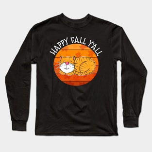 Happy Fall Y'All Sleeping Cat Autumn Thanksgiving Long Sleeve T-Shirt